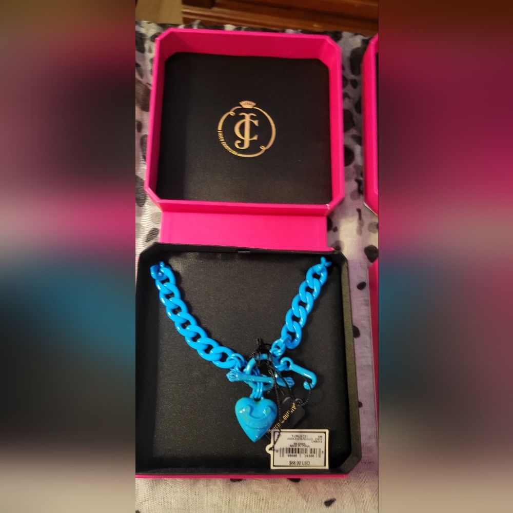 Juicy Couture blue neon starter necklace NWT in box